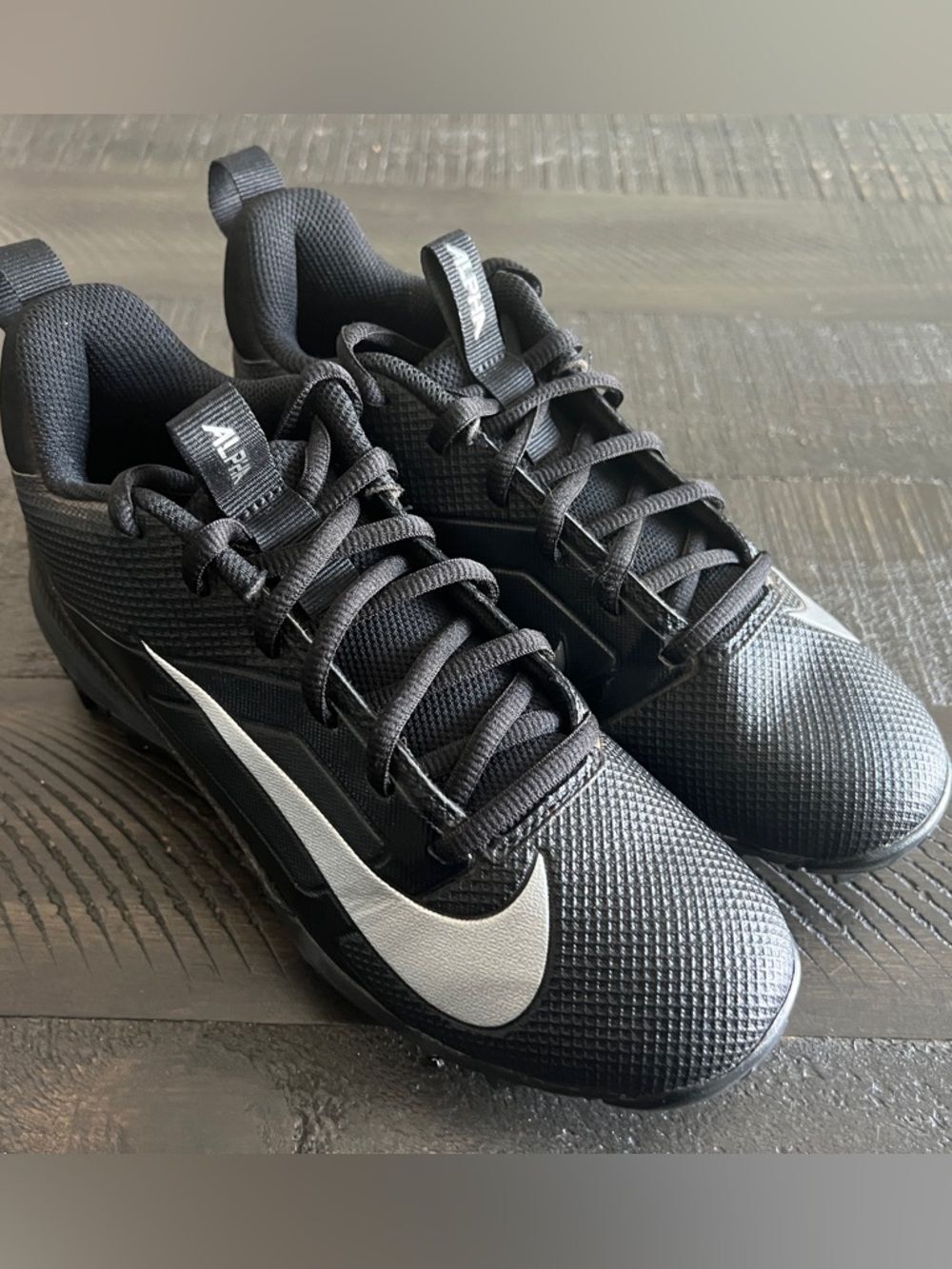 Nike Alpha Football Cleats Youth 4.5Y Black White Molded Studs Soccer Baseball